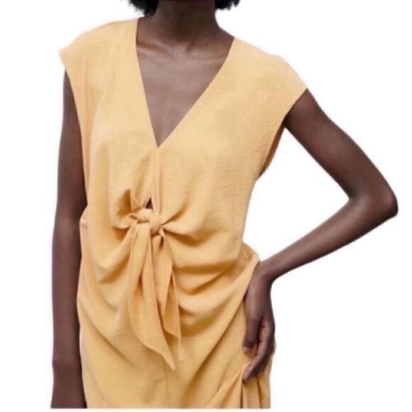 Zara Knotted Midi Yellow Dress(Size Small) - Picture 5 of 6
